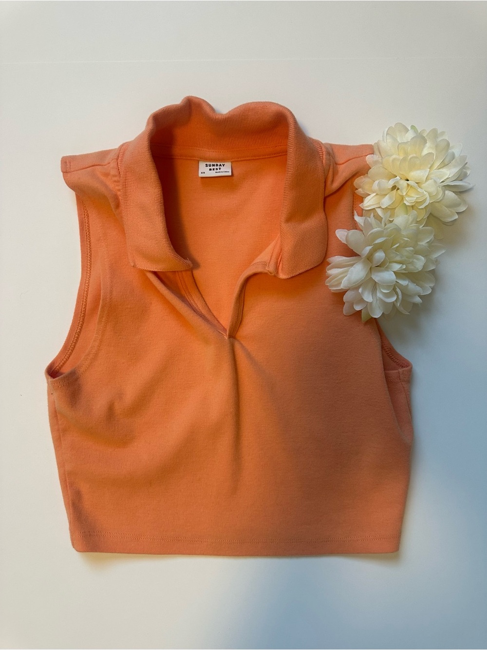 Sunday Best Peach Collared Cropped Polo Tank